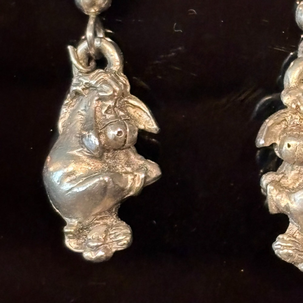 Vintage Disney Eyeore Silver Tone Dangle Earrings Winnie & The Pooh Pierced Ears - Picture 2 of 5
